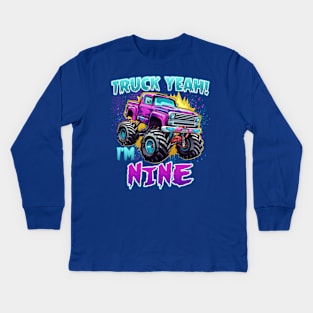 Truck yeah Birthday Tee Nine year old Girl Tee Monster Truck Birthday Country Birthday Kids Kids Long Sleeve T-Shirt